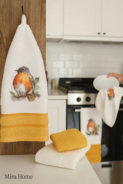 3 lü Kuş Baskılı %100 Pamuklu Mutfak Havlusu 30 x 50 Cm - 11