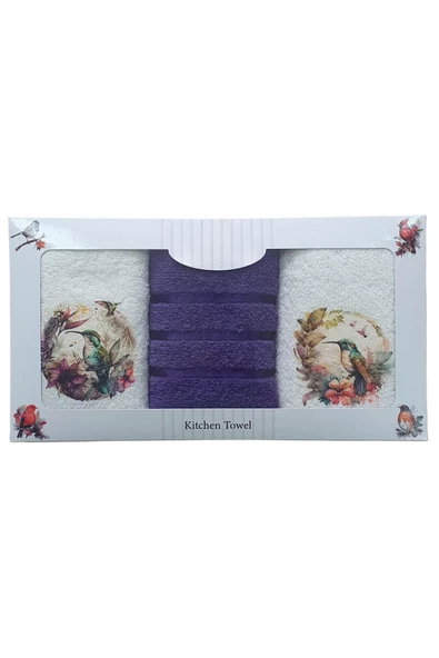 3 lü Kuş Baskılı %100 Pamuklu Mutfak Havlusu 30 x 50 Cm - 6