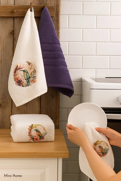 3 lü Kuş Baskılı %100 Pamuklu Mutfak Havlusu 30 x 50 Cm - 6