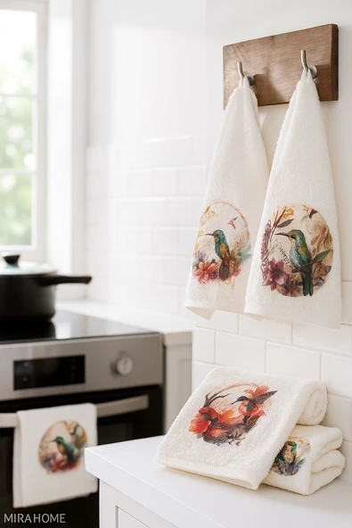 3 lü Kuş Baskılı %100 Pamuklu Mutfak Havlusu 30 x 50 Cm - 3