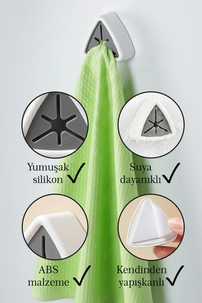 4’Lü Yapışkanlı Havlu Askısı Bez Tutucu Mutfak Banyo Lavabo Organizeri - Resim 6