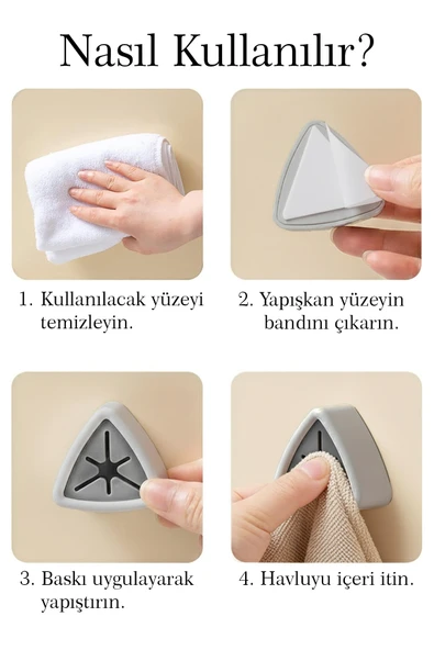 4’Lü Yapışkanlı Havlu Askısı Bez Tutucu Mutfak Banyo Lavabo Organizeri - Resim 3