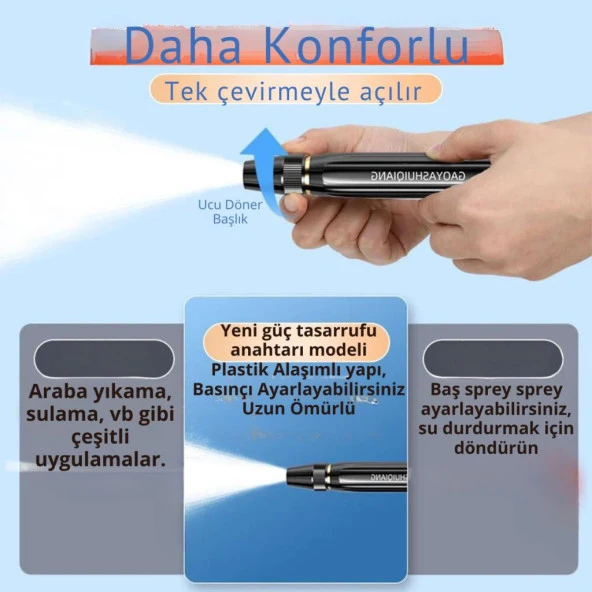 Polham Ayarlanabilir Yüksek Basınçlı Hortum Ucu, Araba, Bahçe Yıkamak İçin Ultra Tazzikli Hortum Ucu - 2