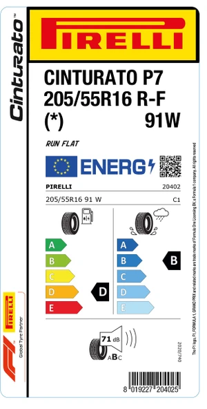 Pirelli 205/55R16 91W R-F * Cınturato P7 D-B-71 Yaz Oto Lastiği (Üretim Yılı: 2024) - Resim 2