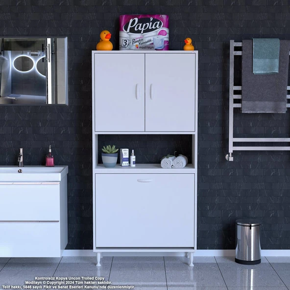 Modilayn MİLANO 75 X 160 cm 2 li Çamaşır Bölmeli Banyo Dolabı - Resim 3