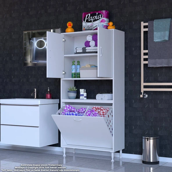 Modilayn MİLANO 75 X 160 cm 2 li Çamaşır Bölmeli Banyo Dolabı - Resim 2