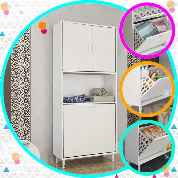 Modilayn MİLANO 75 X 160 cm 2 li Çamaşır Bölmeli Banyo Dolabı