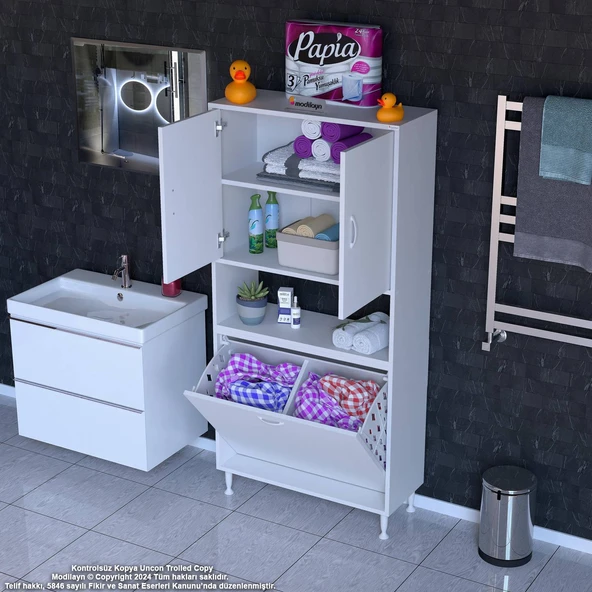 Modilayn MİLANO 75 X 160 cm 2 li Çamaşır Bölmeli Banyo Dolabı ürün görseli 1