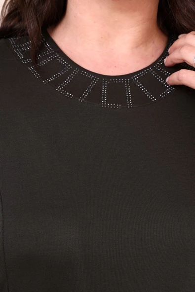 8685 Kadın Tesettür Giyim Boydan Büyük Beden Begonya Taşlı Elbise - 3