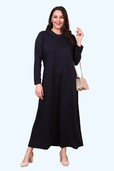 8685 Kadın Tesettür Giyim Boydan Büyük Beden Begonya Taşlı Elbise - 7