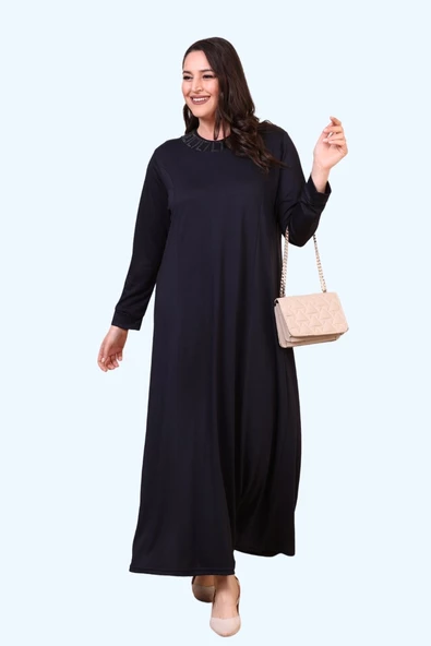 8685 Kadın Tesettür Giyim Boydan Büyük Beden Begonya Taşlı Elbise - 6