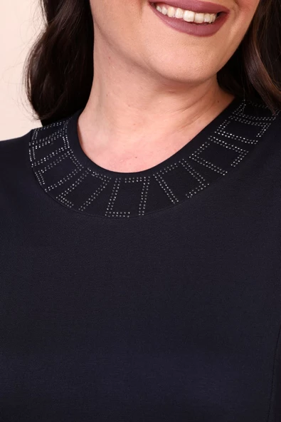 8685 Kadın Tesettür Giyim Boydan Büyük Beden Begonya Taşlı Elbise - 8