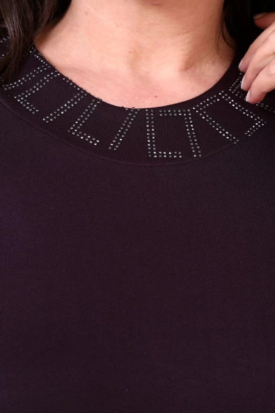 8685 Kadın Tesettür Giyim Boydan Büyük Beden Begonya Taşlı Elbise - 12