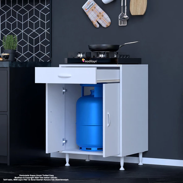 Modilayn BİRCE 60 x 87 x 48 cm Set Üstü Ocak ve Tüp Bölmeli Çekmeceli Mutfak Dolabı - 4