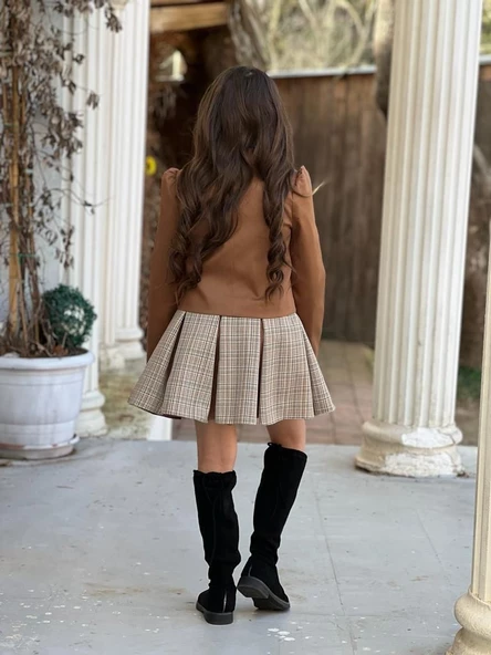 Uğurböceğiçocuk Vildan Tabu Kravatlı 3'lü Kız Çocuk Ceketli Takım - 5