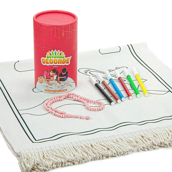 Çocuklara Özel Yıkanabilir Boyamalı Seccade Seti Kırmızı - 2