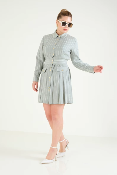 Kadın Çizgili Elbise Mint - 4