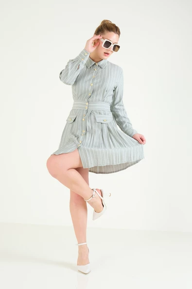 Kadın Çizgili Elbise Mint - 2