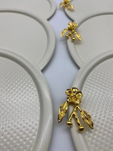 6'lı Japon Güllü Yuvarlak Krem Çay ve Kahve Sunum Tepsisi, Dekoratif Servis Tepsisi 22cm - 2