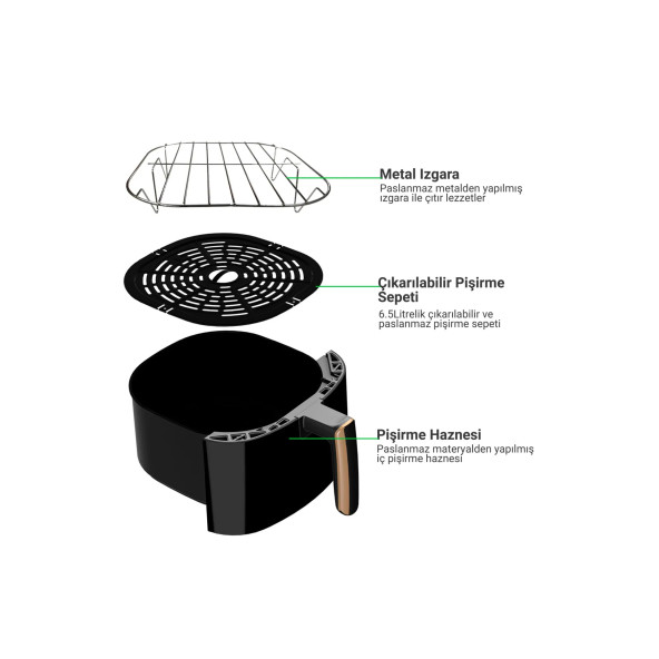 Wiami Wiami Air Fryer 5 Litre Siyah Akıllı Fritöz - 3