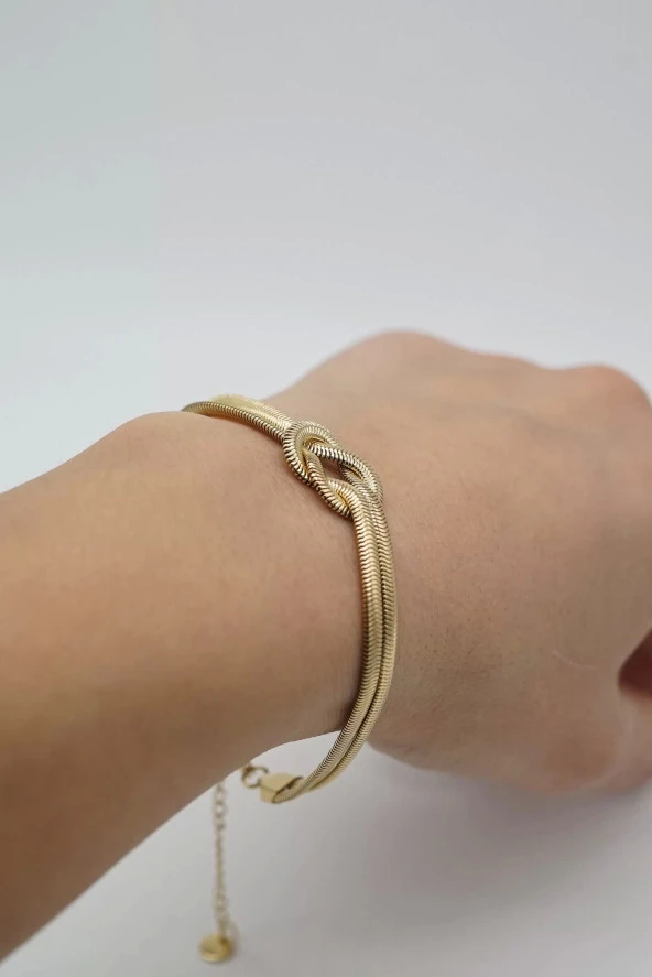 Düğüm Detay İtalyan Zincir Altın Renk Çelik Bileklik - 2