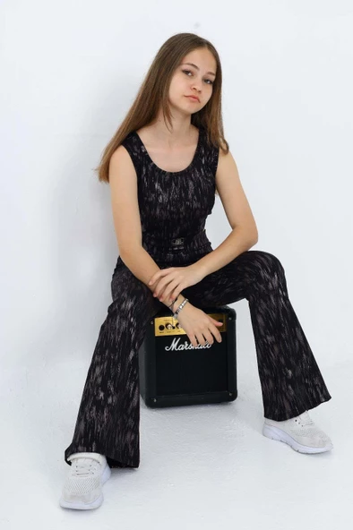 KIZ ÇOCUK KALIN ASKILI TİŞÖRT MODELLİ İSPANYOL PAÇA TAYTLI TAKIM - Resim 4