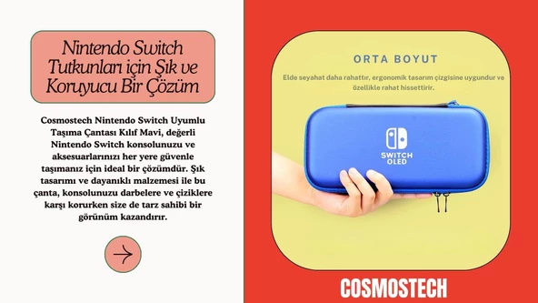 Cosmostech Nintendo Switch Oyun Konsolu Uyumlu Taşıma Çantası Kılıf Mavi - 4