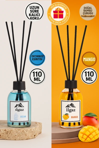 Okyanus Bambu Çubuklu Oda Kokusu 110 Ml & Mango Bambu Çubuklu Oda Kokusu 110 Ml - 2'li Ortam Kokusu Seti ürün görseli 1