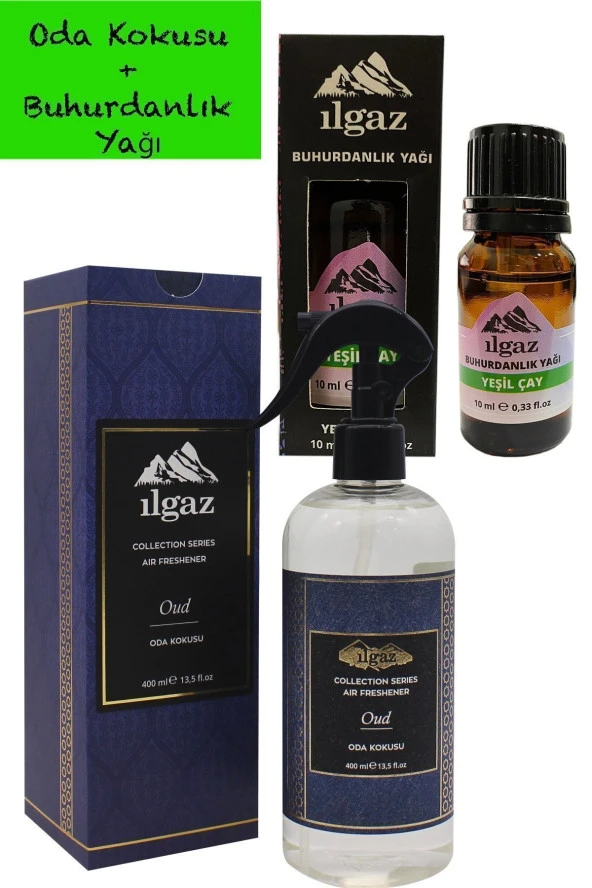 Oud Sprey Oda Kokusu 400 Ml & Yeşil Nane Buhurdanlık Yağı 10 Ml - Ferahlatıcı ve Kalıcı Set