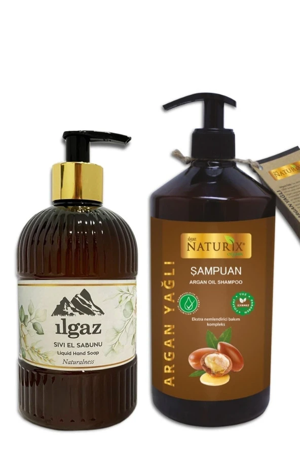 Argan Şampuan Tuzsuz Argan Yağlı Günlük Bakım Şampuanı 600 Ml + Naturalnes Parfümlü Sıvı Sabun 475ml