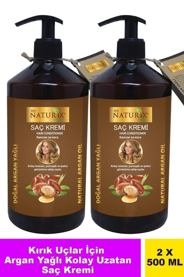 2'li Hızlı Saç Uzatma Etkisi Doğal Argan Yağlı Saç Bakım Kremi 500 Ml Argan Saç Kremi