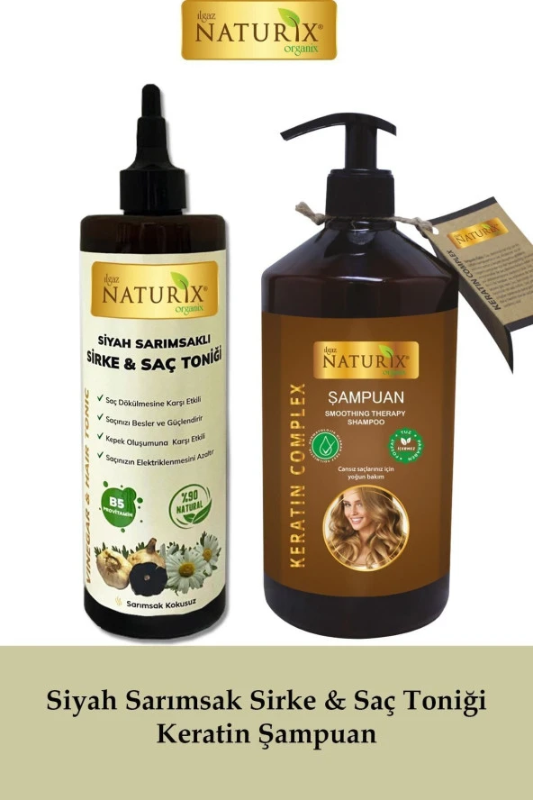 Siyah Sarımsaklı Sirke & Saç Toniği 400 Ml + Yıpranmış Saçlar Tuzsuz Keratin Şampuan 600 Ml