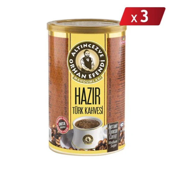 Orhan Efendi Hazır Türk Kahvesi Orta Şekerli Teneke 250 Gr - 3LÜ PAKET