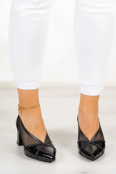 Erkan Saçmacı Mirabella Siyah Rugan Fileli Klasik Ayakkabı - 3