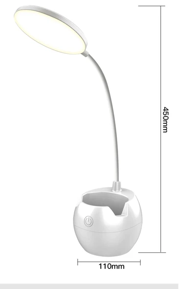 Şarjlı Dokunmatik Masa Lambası – 3 Işık Tonlu, Kalemlik ve Telefon Standlı Çalışma Masa Lambası - 5