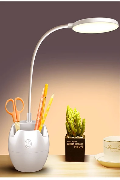 Şarjlı Dokunmatik Masa Lambası – 3 Işık Tonlu, Kalemlik ve Telefon Standlı Çalışma Masa Lambası - 6