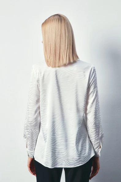 Desenli Düz Klasik Gömlek - EKRU - Resim 8