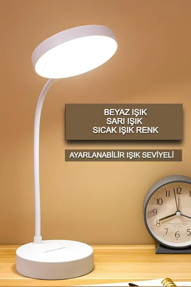Şarjlı Masa Lambası – 3 Farklı Işık Tonlu, Ayarlanabilir, Kitap Okuma ve Çalışma İçin LED Masa Lambası - 4