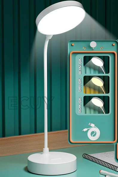 Şarjlı Masa Lambası – 3 Farklı Işık Tonlu, Ayarlanabilir, Kitap Okuma ve Çalışma İçin LED Masa Lambası