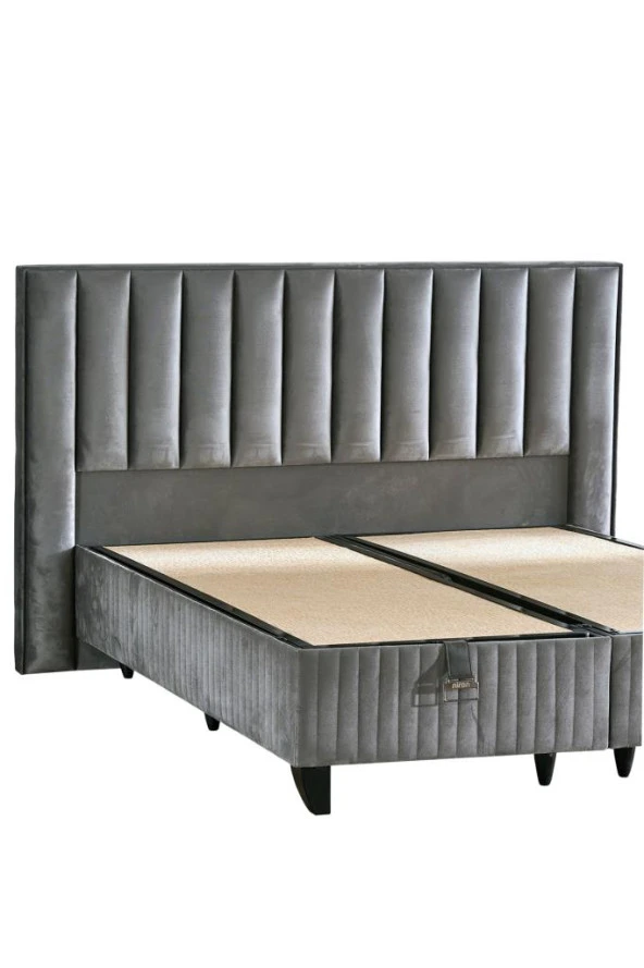 Niron  Hades Lüks Baza ve Başlık Seti 120x200 cm Tek Kişilik Baza ve Başlık Takımı Koyu Gri Özel Kumaş - Resim 2