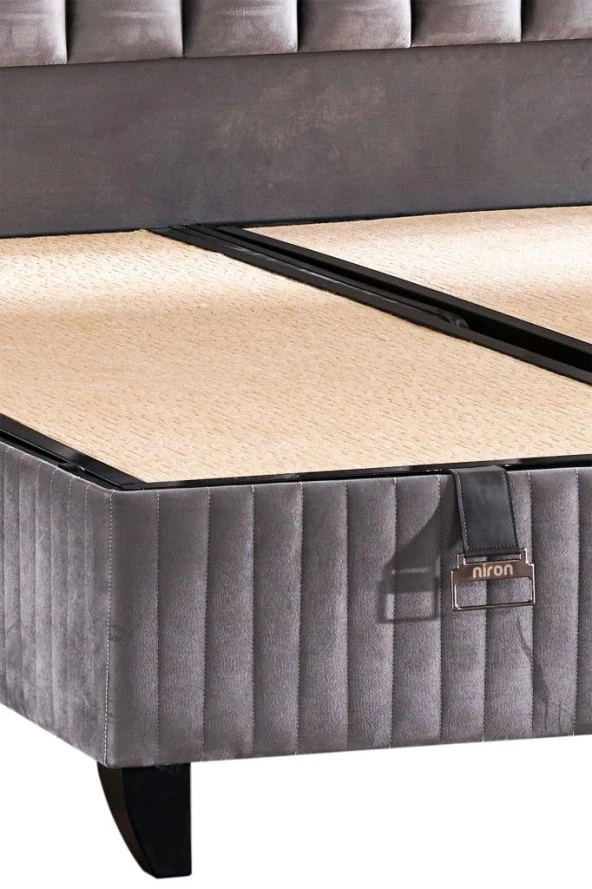 Niron  Hades Lüks Baza ve Başlık Seti 100x200 cm Tek Kişilik Baza ve Başlık Takımı Koyu Gri Özel Kumaş - Resim 7