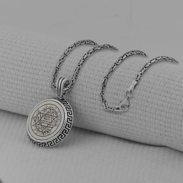 Mührü Süleyman Yuvarlak 925 Ayar Gümüş Erkek Kolye - Resim 2