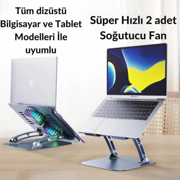 Coofbe Alüminyum Yükseklik Ayarlı 360° Dönebilen 2in1 Tablet Laptop Standı Masaüstü Laptop Soğutucu - 2