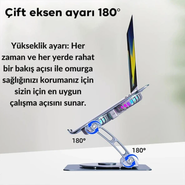 Coofbe Alüminyum Yükseklik Ayarlı 360° Dönebilen 2in1 Tablet Laptop Standı Masaüstü Laptop Soğutucu - 3
