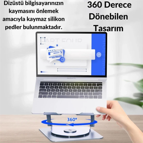 Coofbe Alüminyum Yükseklik Ayarlı 360° Dönebilen 2in1 Tablet Laptop Standı Masaüstü Laptop Soğutucu - 4