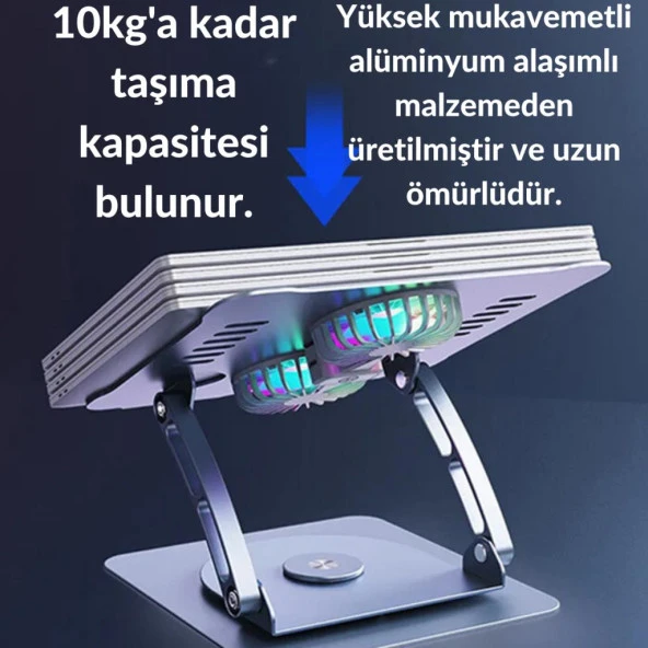 Coofbe Alüminyum Yükseklik Ayarlı 360° Dönebilen 2in1 Tablet Laptop Standı Masaüstü Laptop Soğutucu - 5