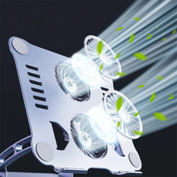 Coofbe Alüminyum Yükseklik Ayarlı 360° Dönebilen 2in1 Tablet Laptop Standı Masaüstü Laptop Soğutucu - 6