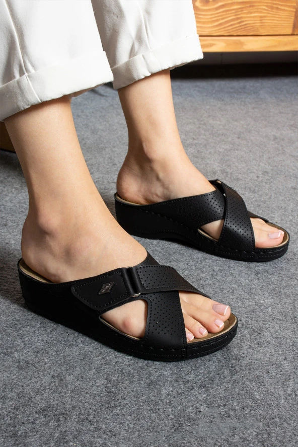 Albishoes Kadın Anne Ev&Dışarı Cırtlı Günlük Terlik Yumuşak Taban Hafif Topuk 4,5 cm Kadın Terlik