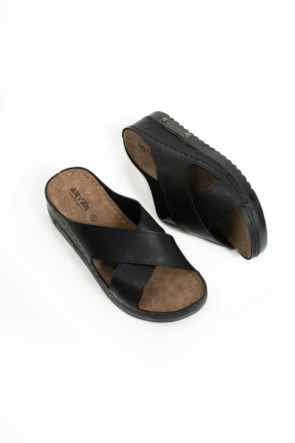 Albishoes Kadın Hafif Topuklu 4,5 cm Çapraz Rahat Yumuşak Taban Anatomik Günlük Kadın Terlik - 4
