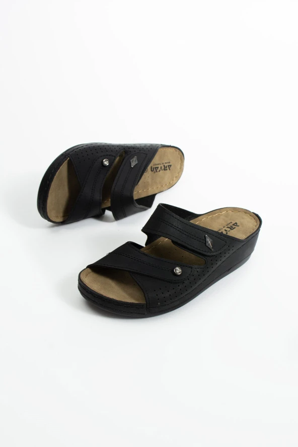 Albishoes Kadın Cırtlı Hafif Topuk 4,5 cm Anatomik Rahat Yumuşak Taban Günlük Anne Kadın Terlik - 4